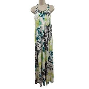 Sonoma Maxi Dress Large Tropical Print Hawaiian Cruise Resort Palm Print Halter